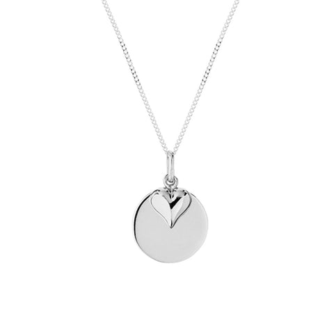 Silver Disc And Heart Necklace