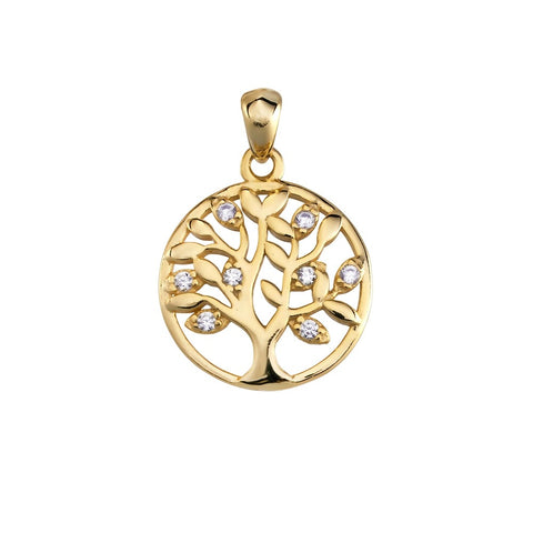 Sterling Silver Gold Plated Cubic Zirconia Tree Of Life Pendant