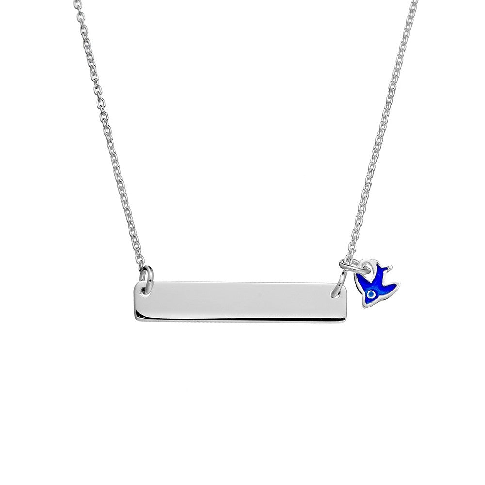 Silver Bluebird ID Plate Necklace