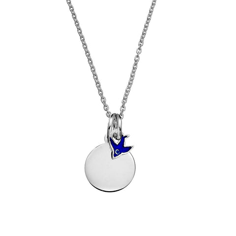 Sterling Silver Disc And Bluebird Necklace