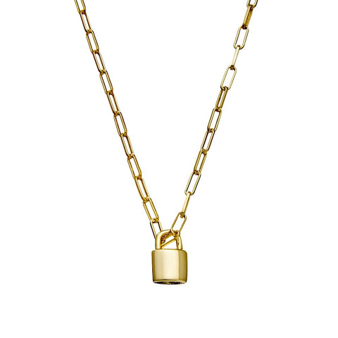 Sterling Silver Gold Plated Necklace With Solid Padlock Charm