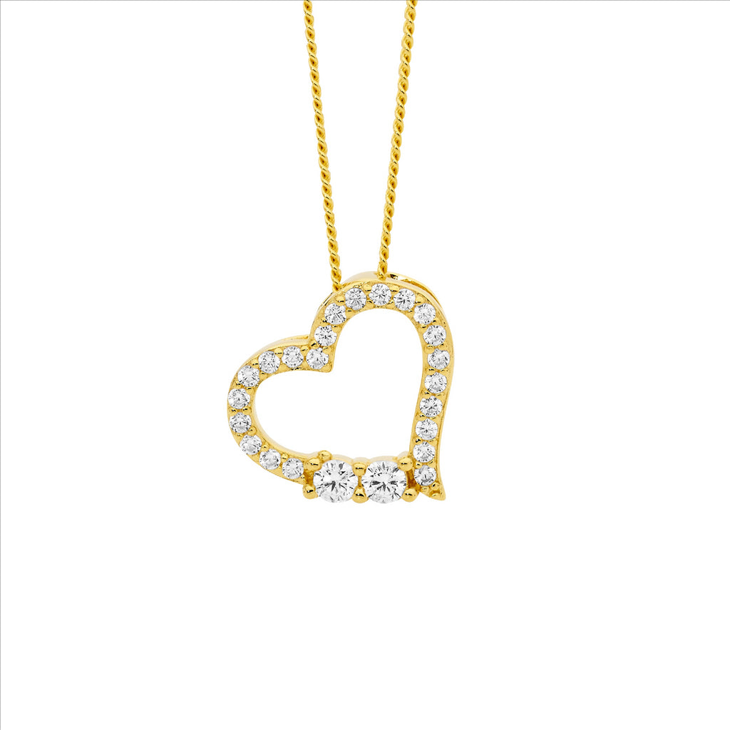 Sterling Silver Gold Plated Open Heart Pendant With Chain