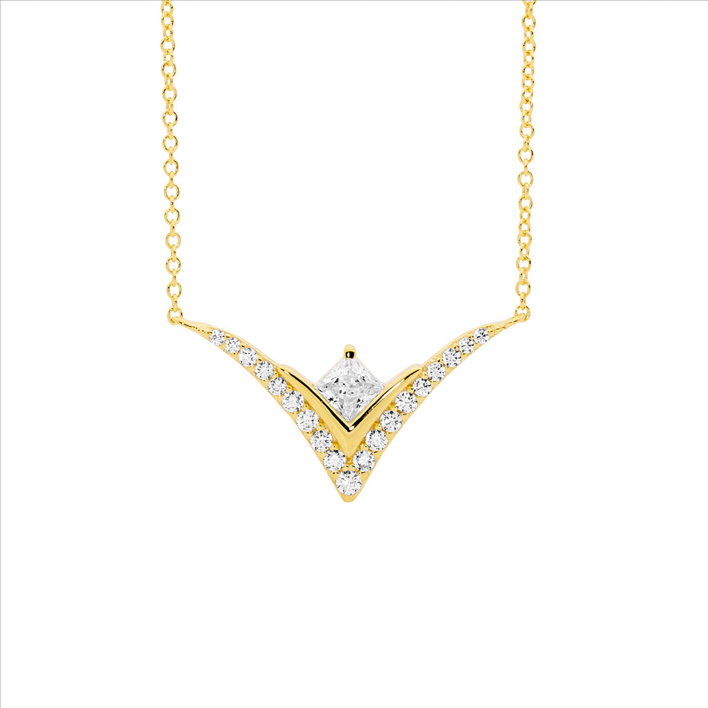 Sterling Silver Yellow Gold Plated V Pendant With Chain