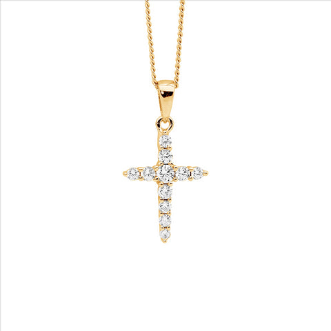 Sterling Silver Gold Plated Cubic Zirconia Cross