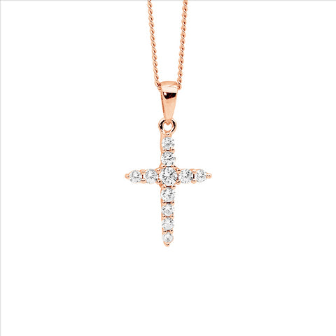 Sterling Silver Rose Gold Plated Cross