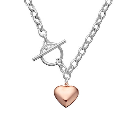 Sterling Silver Fob Chain With Rose Gold Plated Heart