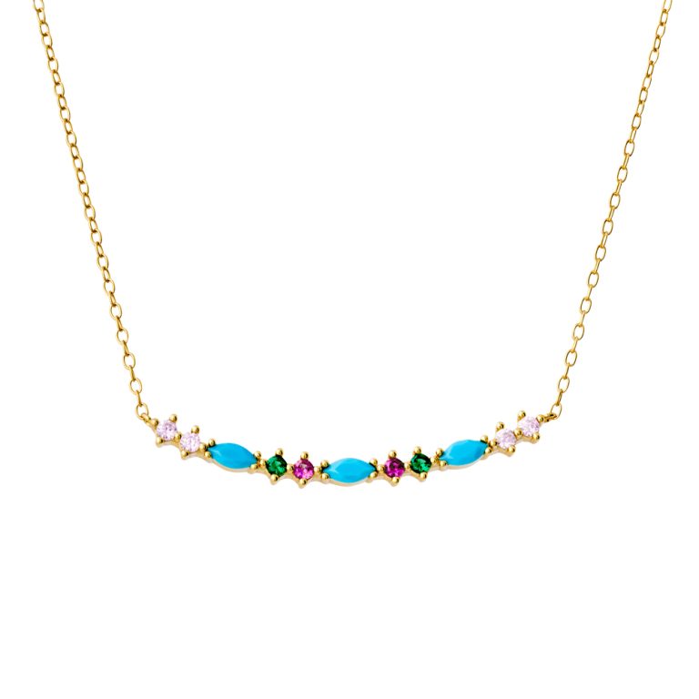 Sterling Silver Gold Plated Necklace Multi-Coloured Cubic Zirconia