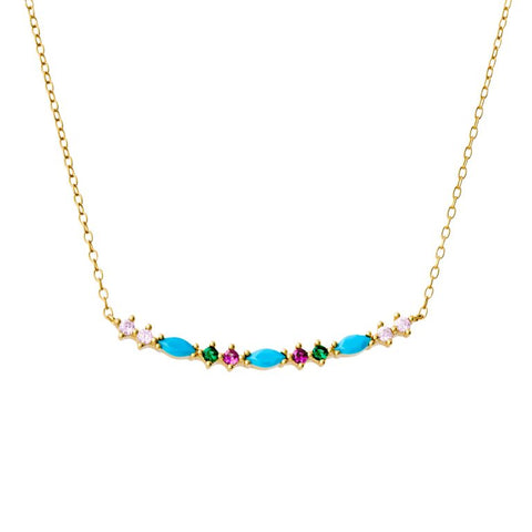 Sterling Silver Gold Plated Necklace Multi-Coloured Cubic Zirconia