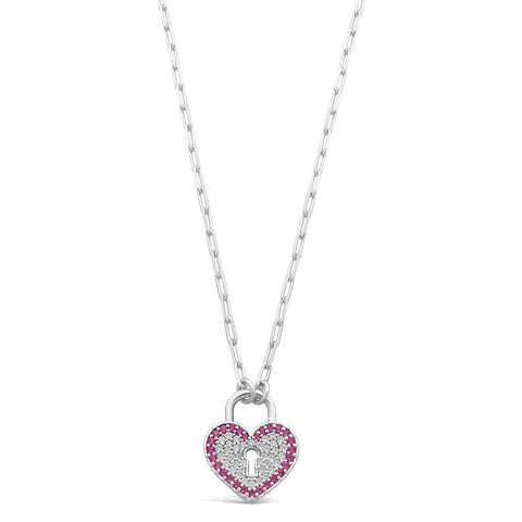 Sterling Silver Cubic Zirconia & Created Ruby Heart Necklace