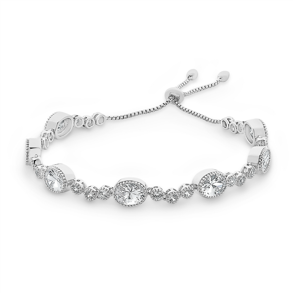 Sterling Silver Cubic Zirconia Bracelet With Tassels