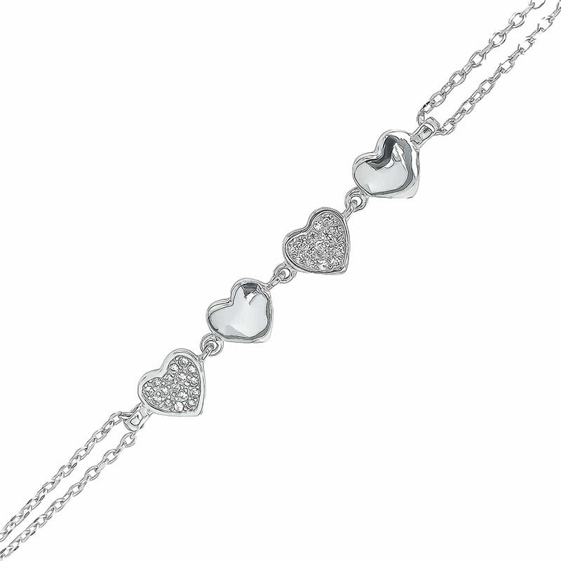 Sterling Silver Rhodium Plated 4 Heart Bracelet