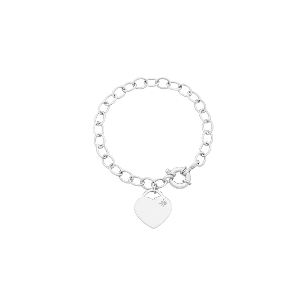 Sterling Silver Bracelet with Diamond Set Heart