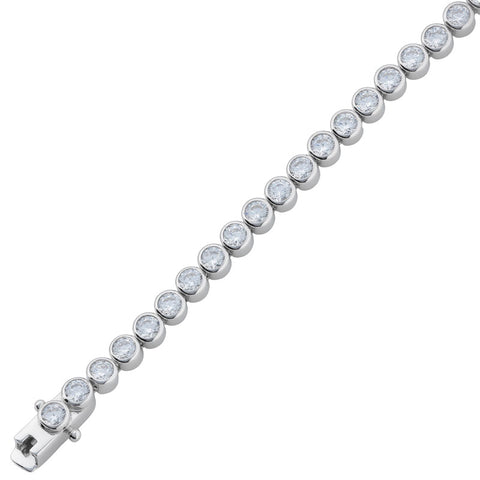 Sterling Silver Round Bezel Set Cubic Zirconia Tennis Bracelet