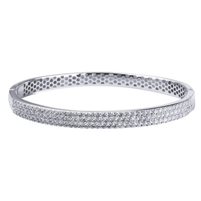 Sterling Silver Cubic Zirconia Set Hinged Bangle