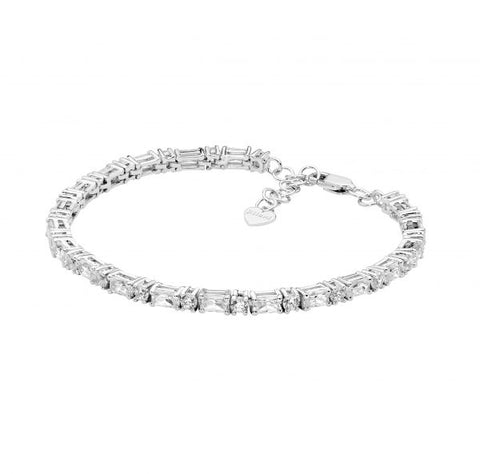 Sterling Silver Cubic Zirconia Round And Baguette18cm Tennis Bracelet