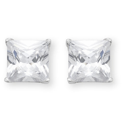 Sterling Silver Square 7mm Cubic Zirconia Studs