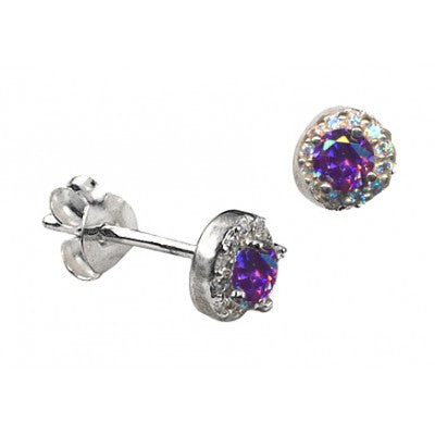 Sterling Silver Purple and White CZ Stud Earrings