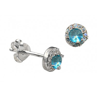 Sterling Silver Blue And White Cubic Zirconia Studs