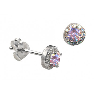 Sterling silver pink and white cubic zirconia studs