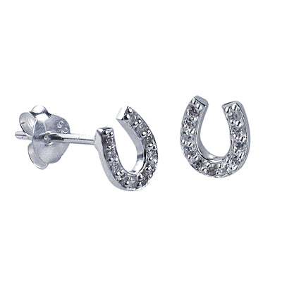 Sterling Silver Cubic Zirconia Horseshoe Studs