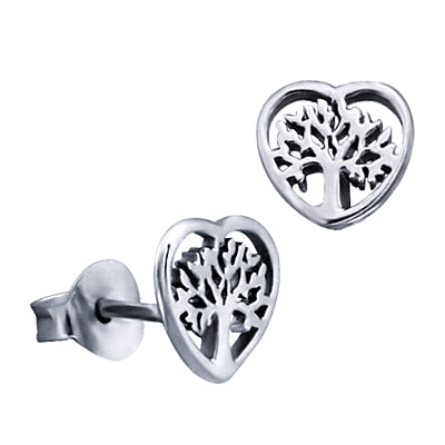 Sterling Silver Tree of Life Heart Studs