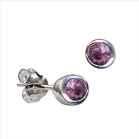 Sterling silve 4mm bezel set February birthstone studs