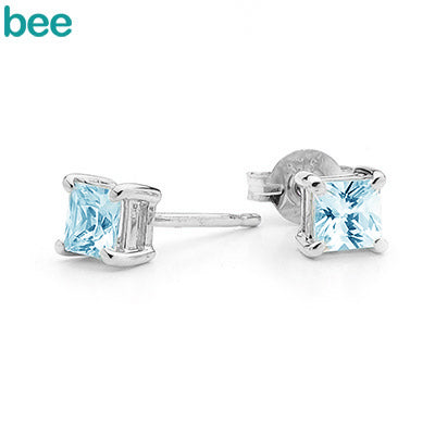 Sterling Silver Square Blue Topaz Studs