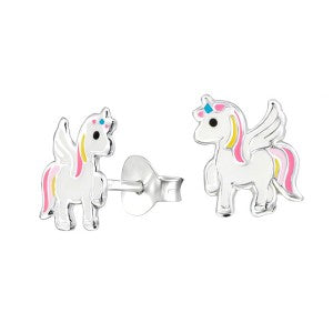 Sterling Silver Enamel Unicorn Studs