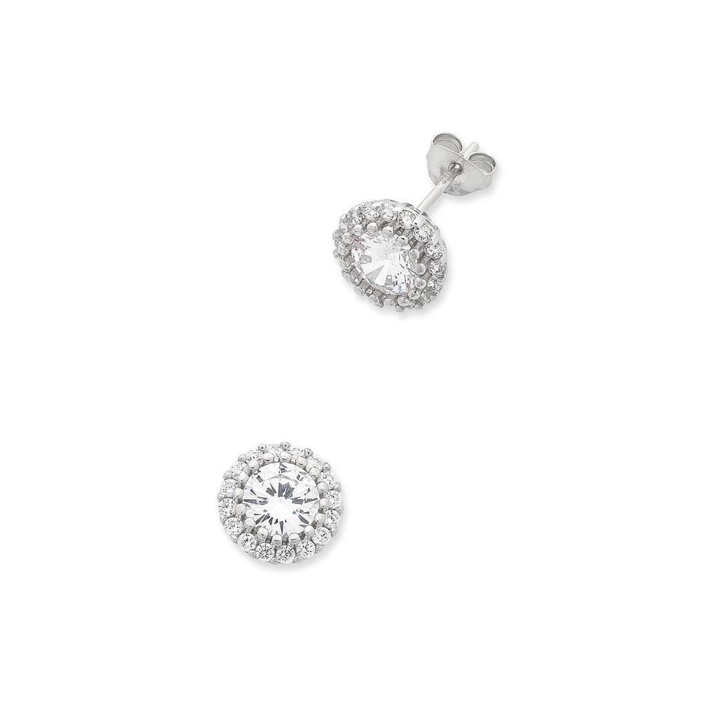 Sterling Silver Cubic Zirconia Halo Earrings