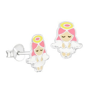 Sterling silver enamel Christmas angel studs