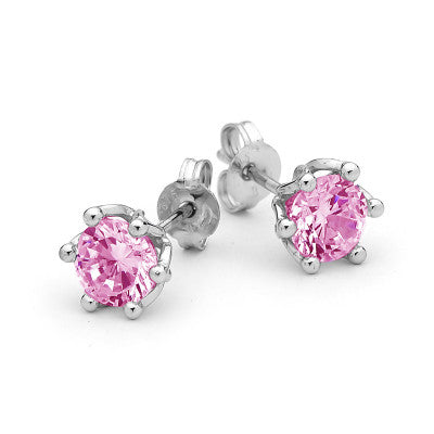 Sterling Silver Pink Cubic Zirconia Stud Earrings