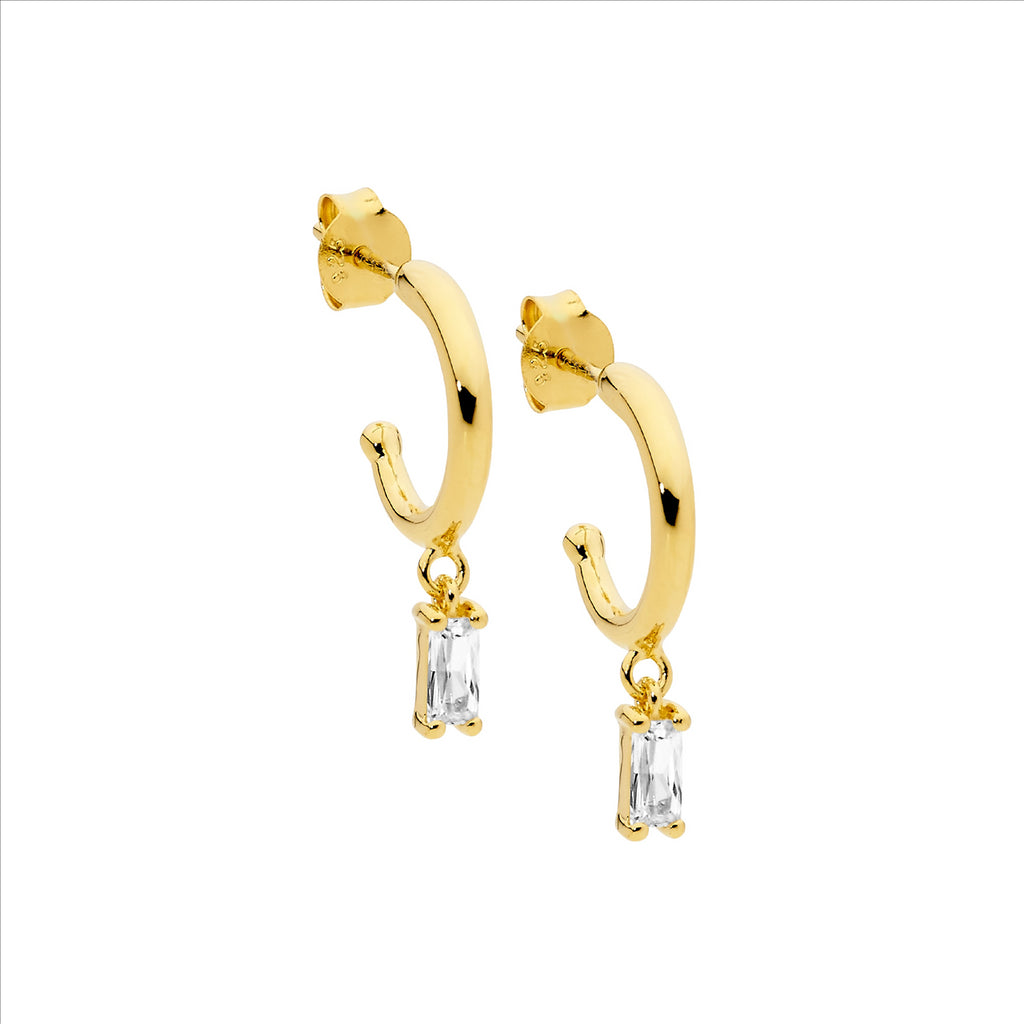 Sterling Silver Gold Plated Cubic Zirconia Drop Hoops