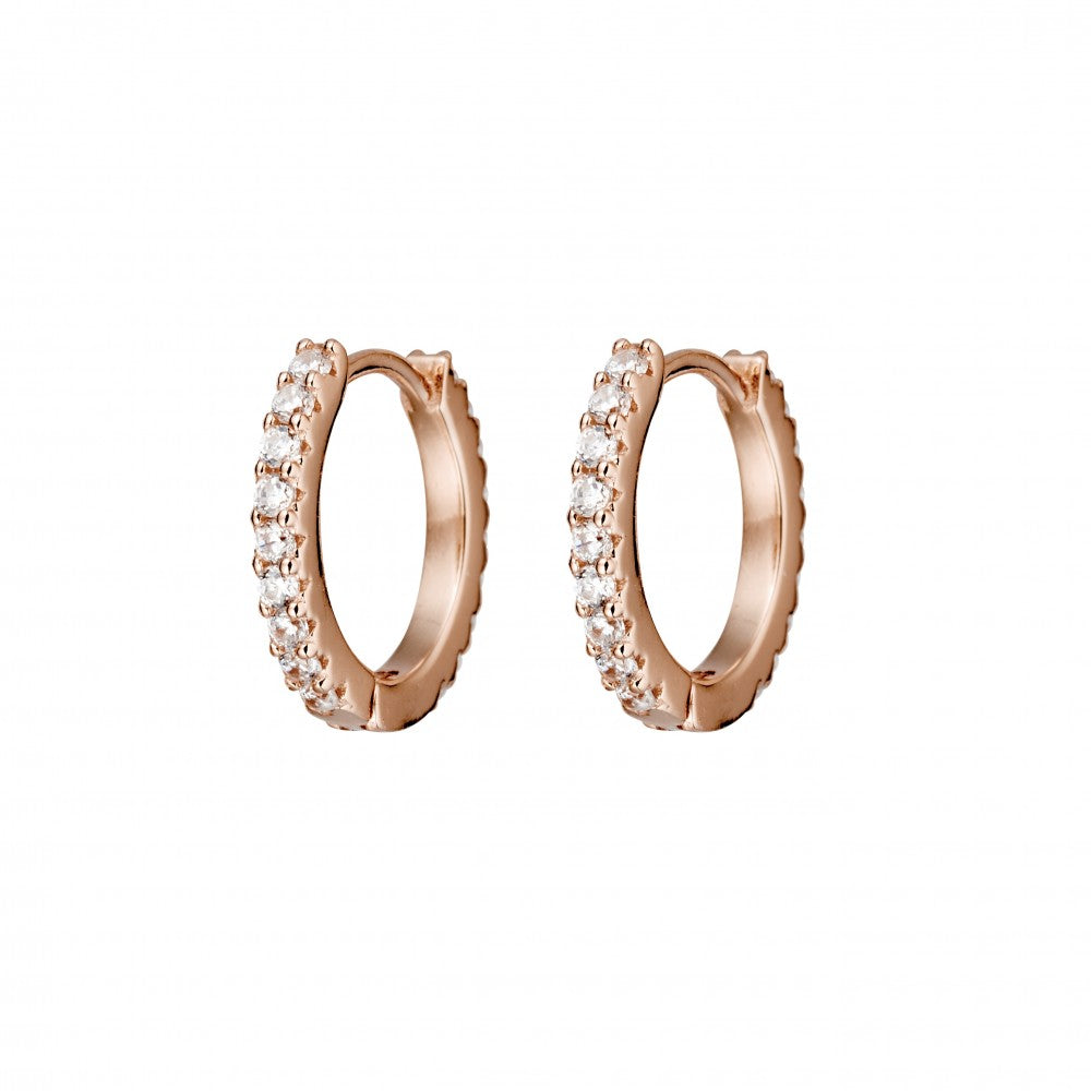 Sterling Silver Rose Gold Plated Cubic Zirconia Huggies