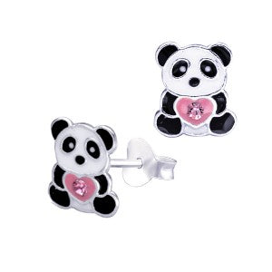 Sterling Silver Enamel Panda Studs