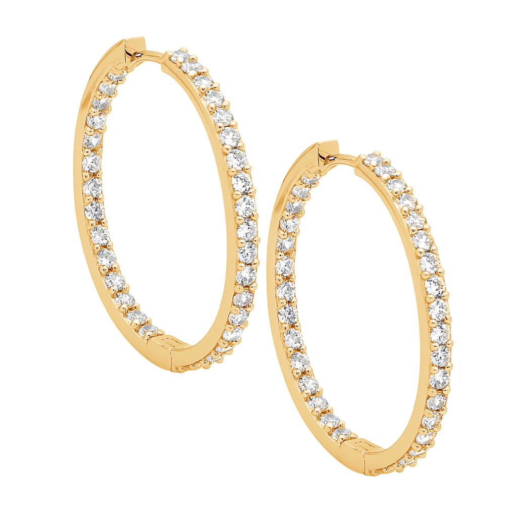 Sterling Silver Gold Plated Cubic Zirconia Hoops