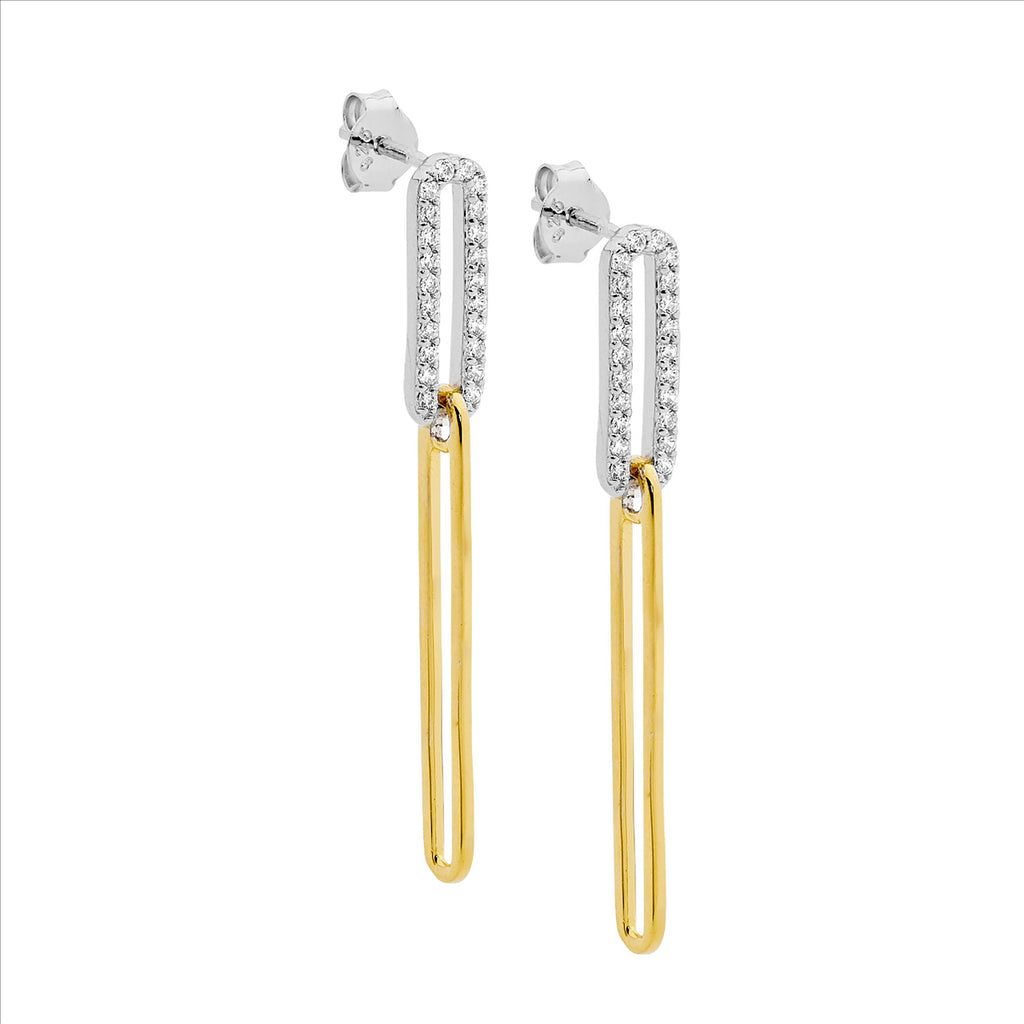 Sterling Silver Gold Plated Cubic Zirconia Paper Clip Drops