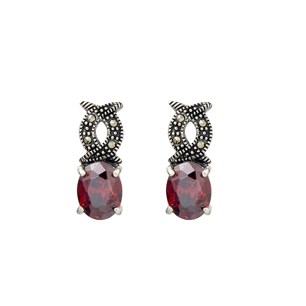 Silver Marcasite Garnet Cubic Zirconia Drops