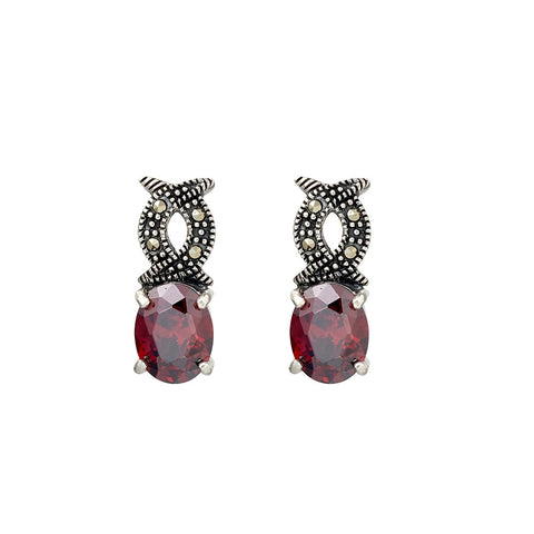 Silver Marcasite Garnet Cubic Zirconia Drops
