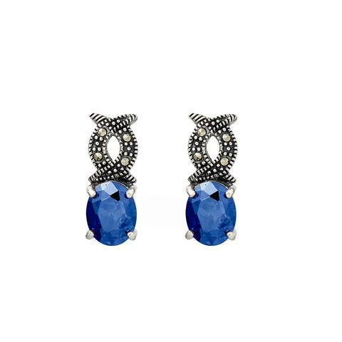 Silver Marcasite Sapphire Cubic Zirconia Drops