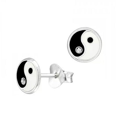 Sterling silver enamel ying and yang studs