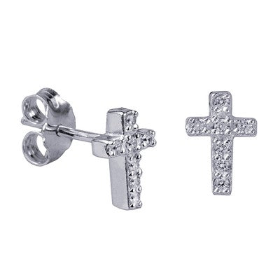 Sterling Silver Cubic Zirconia Cross Studs