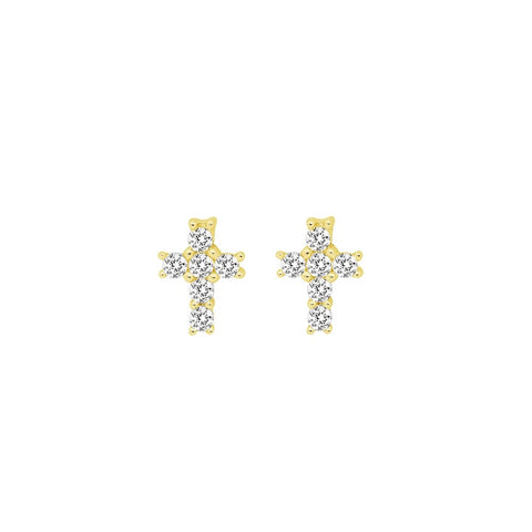 Sterling Silver Gold Plated Cubic Zirconia Cross Studs