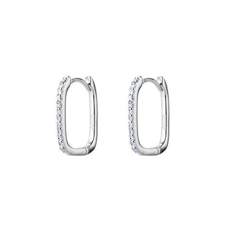 Sterling Silver Oblong Hoop Earring With Cubic Zirconia