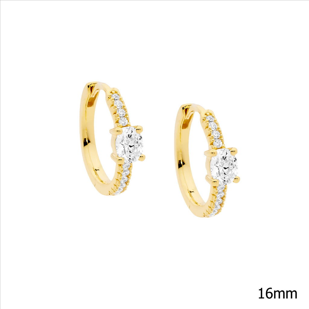 Sterling Silver Gold Plated Hoop Earrings With Cubic Zirconias