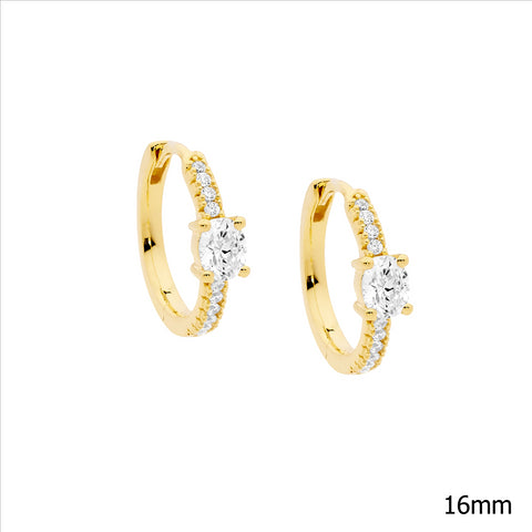 Sterling Silver Gold Plated Hoop Earrings With Cubic Zirconias