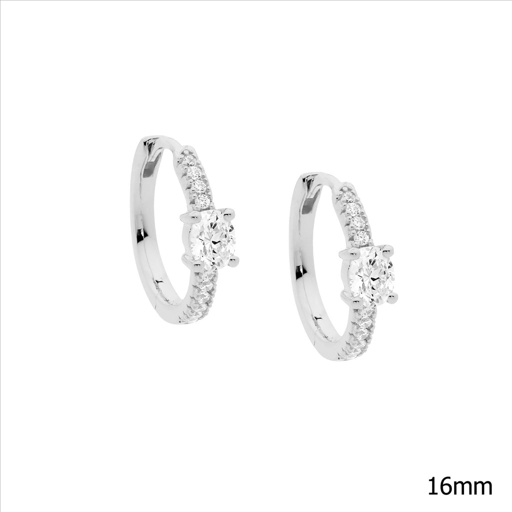 Sterling Silver Huggie Earrings With Cubic Zirconias