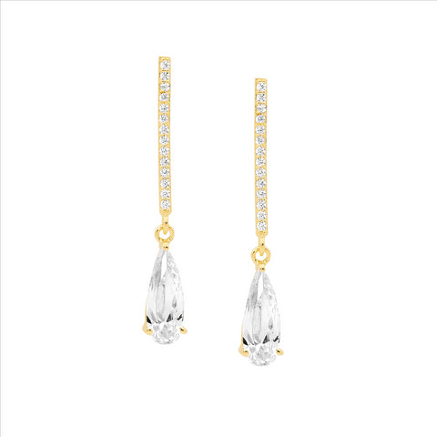 Sterling Silver Gold Plated Cubic Zirconia Tear Drop Earrings