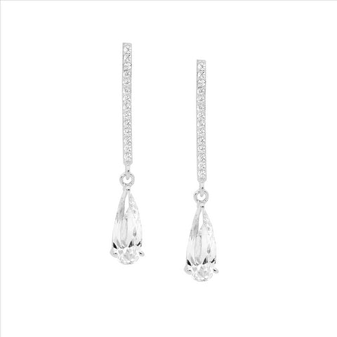 Sterling Silver Drop Bar Earrings With Cubic Zirconia