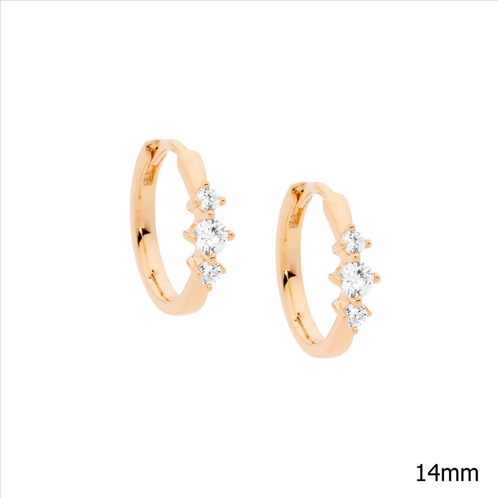 Sterling Silver Rose Gold Plated Cubic Zirconia Set Huggies