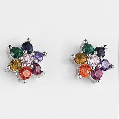 Sterling Silver Multi Coloured Flower Studs